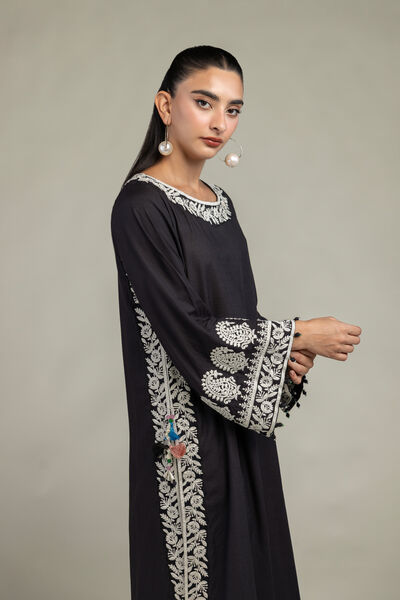 Embroidered | Raw Silk | Black Silk Kurta | GBP 50.00