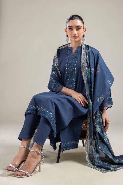 Embroidered |Cotton Dobby | Long Navy Kurta | GBP 30.00
