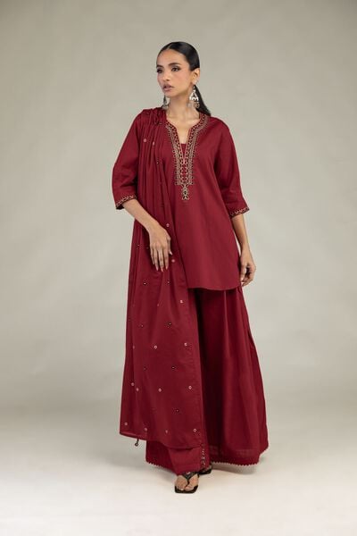 Textured Cotton | Embroidered | V-Neck Cotton Kurta | GBP 25.00