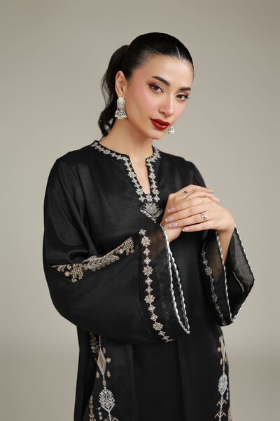 Embroidered | Raw Silk | Black Silk Kurta | GBP 40.00