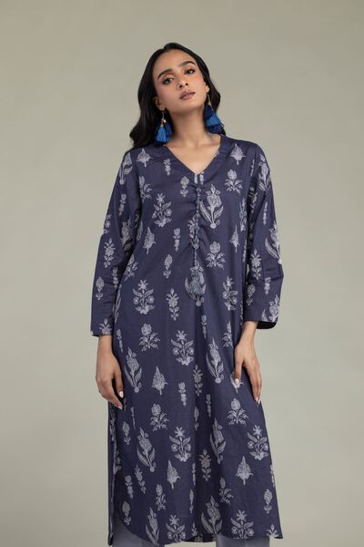 Embroidered | Cambric | Floral Navy Kurta | GBP 9.00