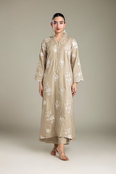 Embroidered | Raw Silk | Beige Silk Pants | GBP 35.00