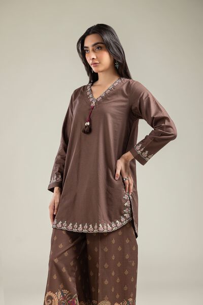 Embroidered | Mesuri | Brown V-Neck Kurta | GBP 25.00