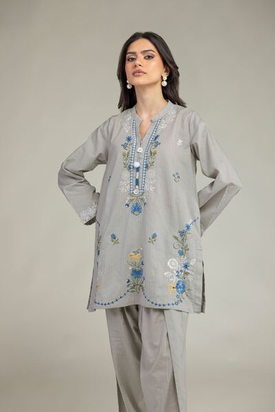 Embroidered | Cotton Dobby | Gray Cotton Kurta | GBP 35.00