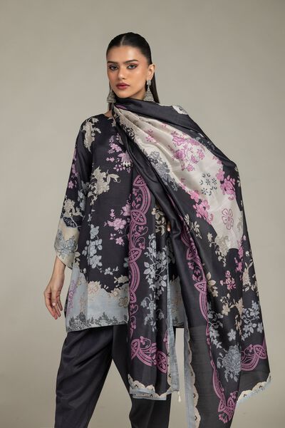 Embroidered | Polyester Silk | Black Floral Dupatta | GBP 20.00