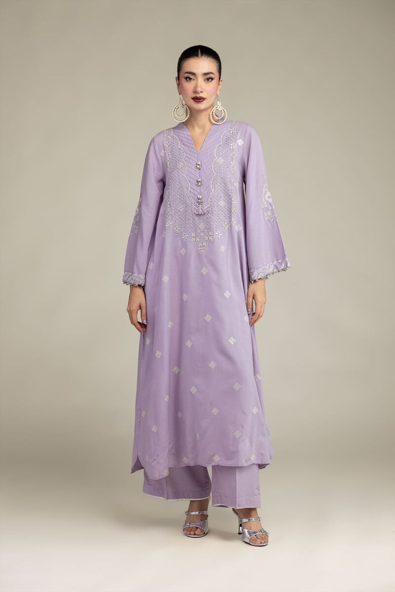 Embroidered | Raw Silk | Solid Lavender Pants | GBP 25.00