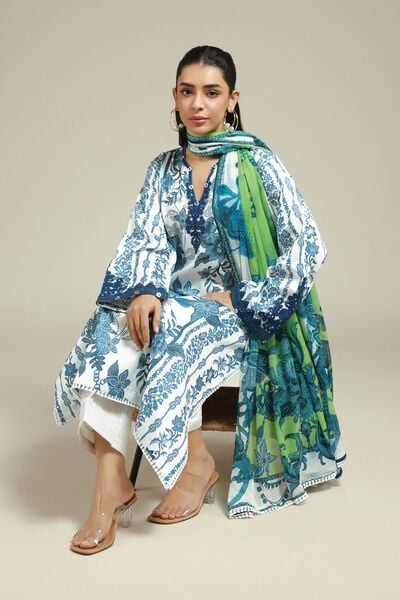 Embroidered | Satin | Floral Printed Suit | GBP 60.00