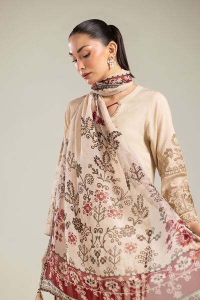 Embroidered | Chiffon | Floral Beige Dupatta | GBP 20.00