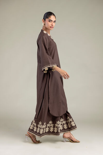 Embroidered | Cotton Dobby | Floral Brown Pants | GBP 30.00