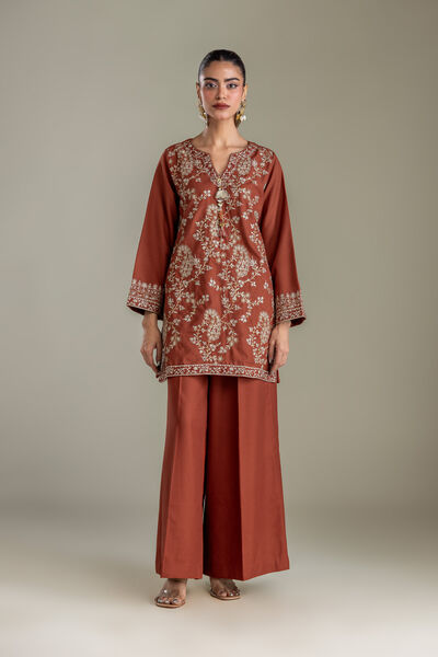 Embroidered | Heavy Blended Viscose | Rust Solid Pants | GBP 25.00