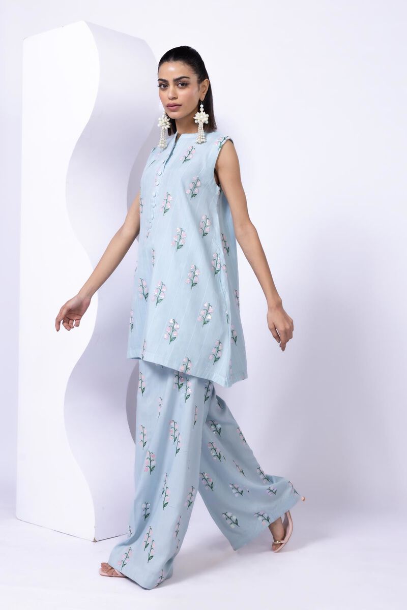 Embroidered | Crosshatch Raw Silk | Pants | null