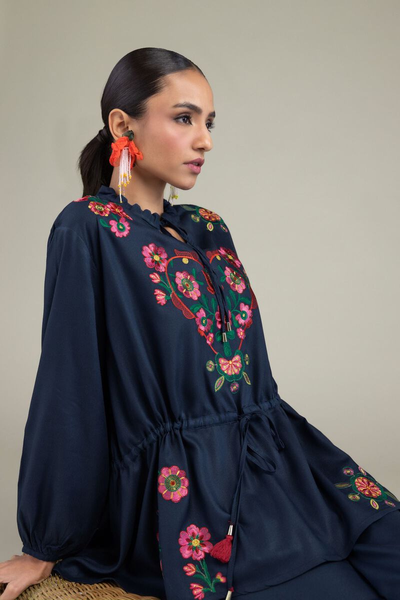 Embroidered | Viscose Crepe | Floral Navy Tunic | GBP 30.00