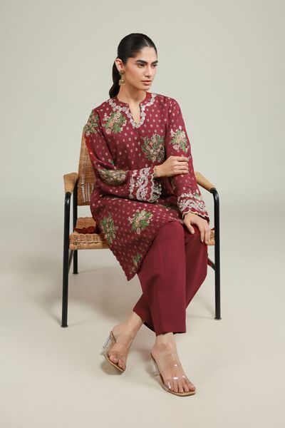 Embroidered | Jacquard | Maroon Tailored Suit | GBP 55.00