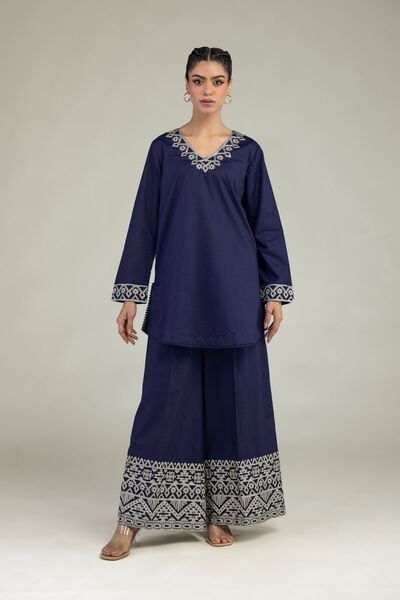 Embroidered | Cotton Dobby | Cotton Navy Pants | GBP 35.00