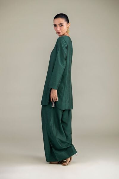 Dyed | Textured Raw Silk | Solid Green Shalwar | GBP 25.00