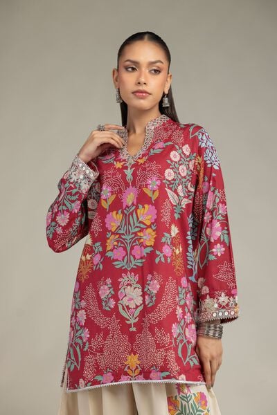 Embroidered | Cotton Viscose | Floral Red Kurta | GBP 40.00