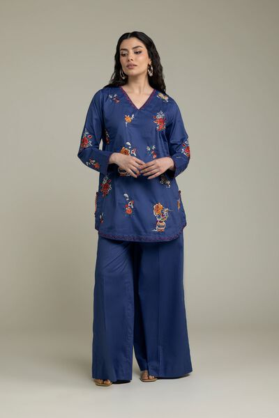 Embroidered | Cambric | Solid Navy Pants | GBP 12.50