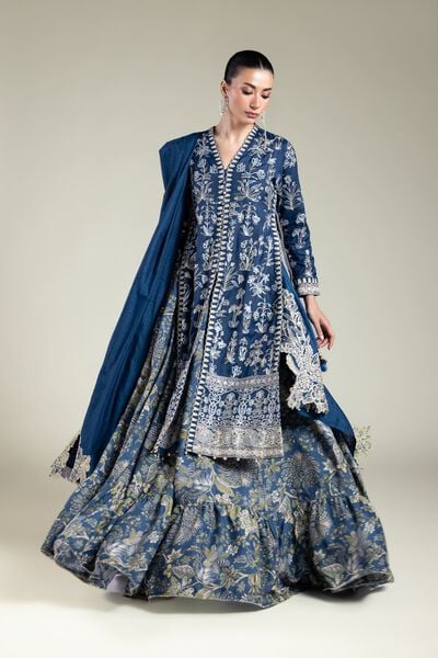 Embroidered | Raw Silk | Navy Tailored Set | GBP 155.00