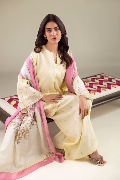 Embroidered | Raw Silk | Embellished V-Neck Kurta | GBP 45.00