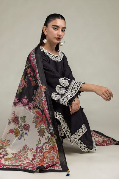 Embroidered  | Polyester Silk | Black Silk Dupatta | GBP 25.00