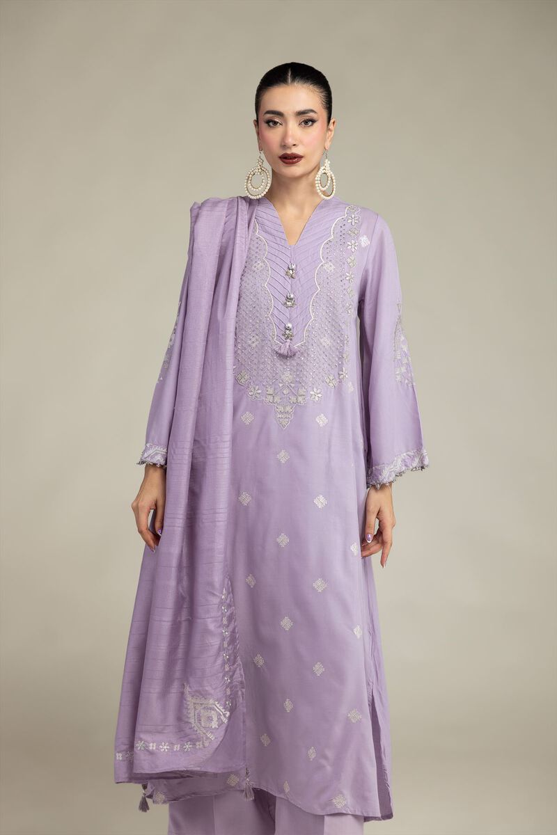 Embroidered | Polyester Silk | Silk Lavender Dupatta | GBP 35.00