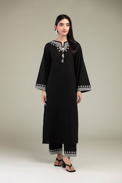 Embroidered | Cambric | Black Solid Pants | GBP 25.00