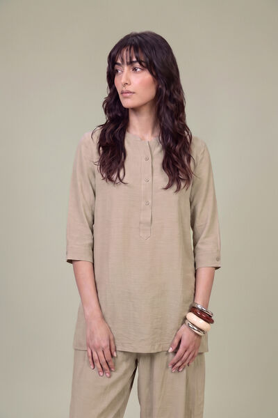 Dyed | Textured Georgette | Solid Beige Shirt | GBP 35.00