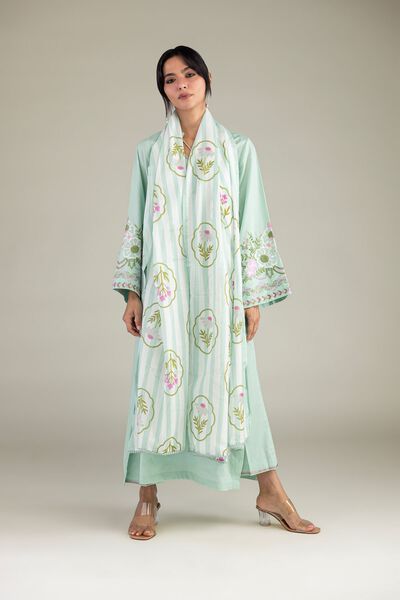 Embroidered | Cotton Dobby | Mint Cotton Pants | GBP 25.00