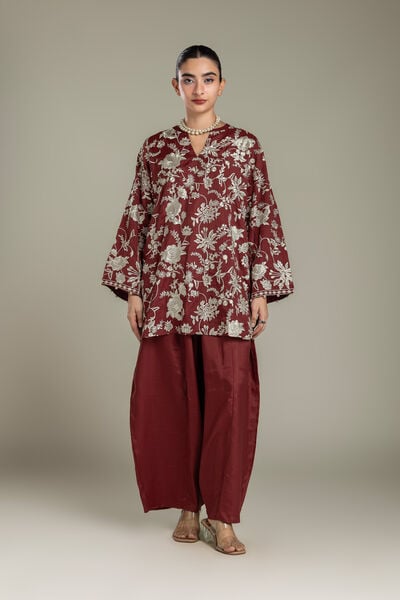 Embroidered | Raw Silk | Maroon Silk Pants | GBP 35.00
