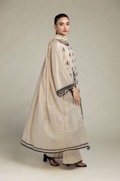Cotton Net | Floral Beige Dupatta | GBP 20.00