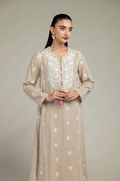 Embroidered | Raw Silk | Beige Embroidered Kurta | GBP 35.00