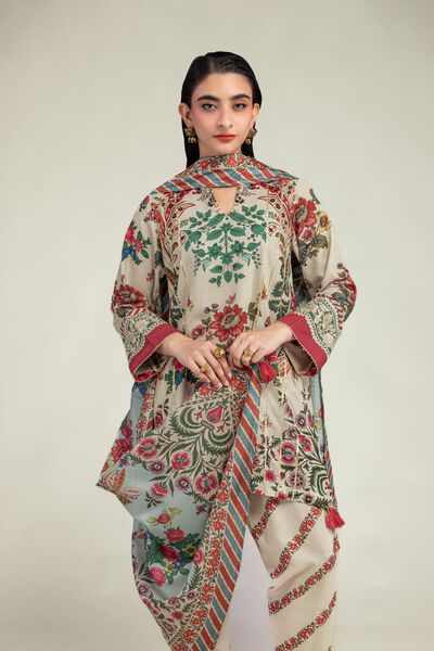 Embroidered | Raw Silk | Floral Beige Kurta  | GBP 30.00