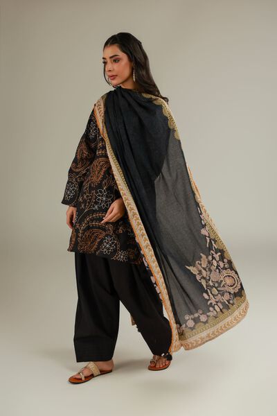 Embroidered | Cotton Net | Black Embroidered Dupatta | GBP 15.00
