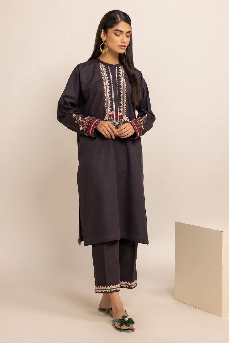 Kurta | Embroidered, BLACK, hi-res image number null