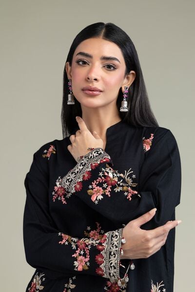 Embroidered | Cotton Dobby | Black Cotton Kurta | GBP 30.00