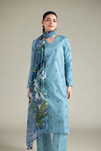 Embroidered | Cotton Dobby | Longline V-Neck Kurta | GBP 25.00