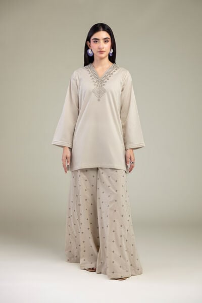Embroidered | Cambric | Beige Cambric Pants | GBP 30.00