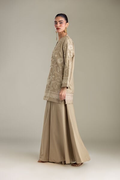 Embroidered | Heavy Blended Viscose | Beige Solid Pants | GBP 35.00