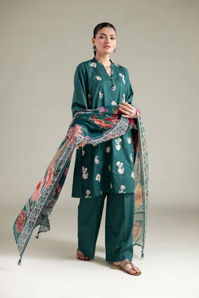 Embroidered | Cotton Dobby | Relaxed Solid Pants | GBP 15.00