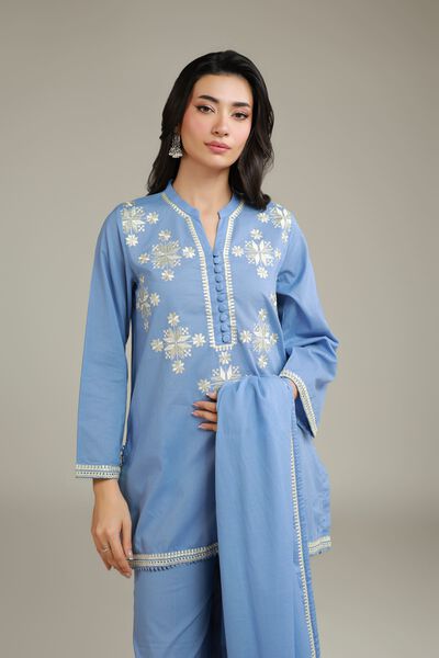 Embroidered | Cambric | Floral Blue Kurta | GBP 35.00