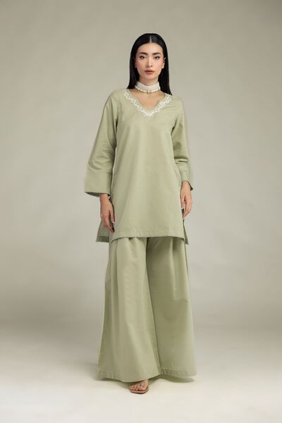 Embroidered | Mesuri | Solid Mint Pants | GBP 30.00