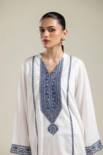 Embroidered | Textured Weave | White Embroidered Kurta | GBP 30.00