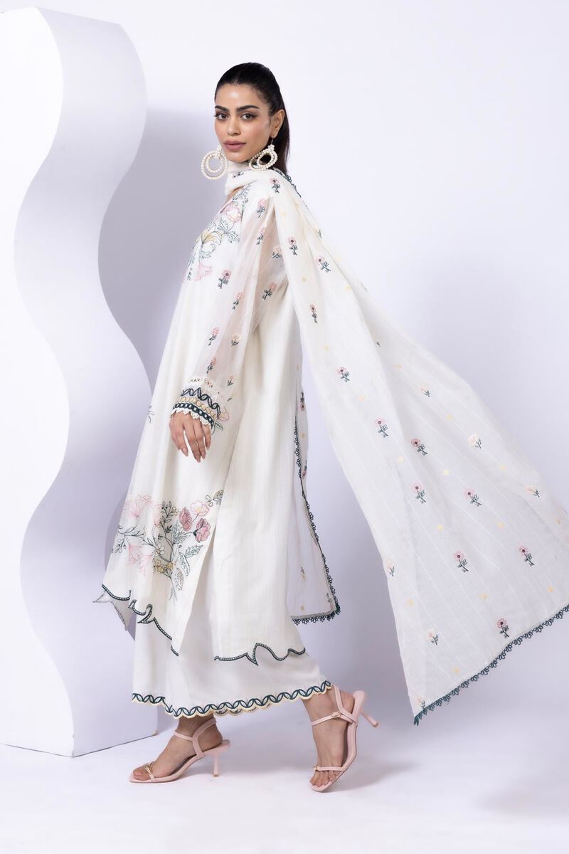 Embroidered | Crosshatch Raw Silk | Pants | GBP 10.00