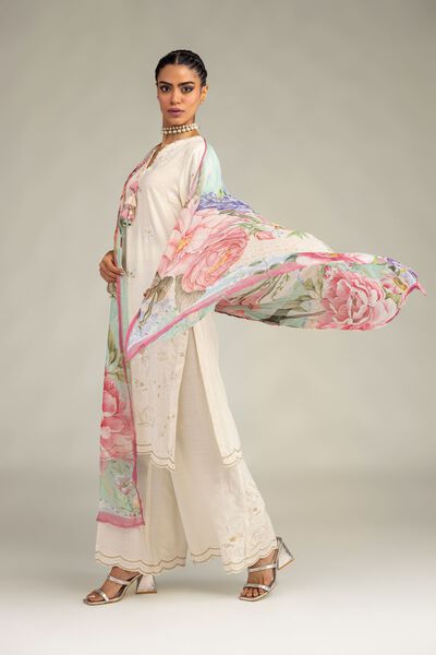 Embroidered | Raw Silk | Floral Silk Pants | GBP 25.00
