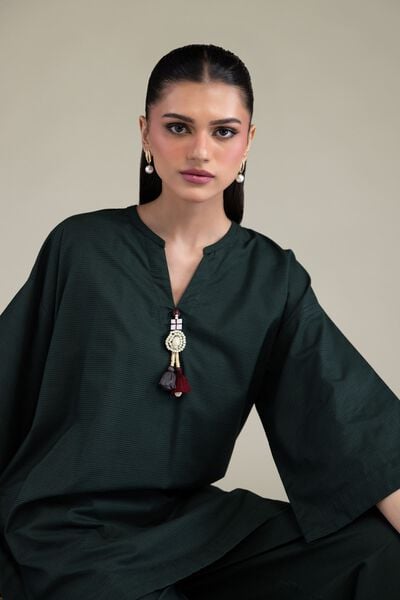 Dyed | Textured Cotton Viscose | V-Neck Cotton Kurta | GBP 30.00