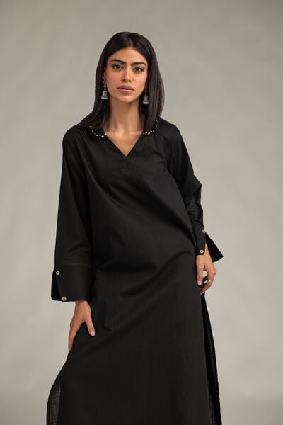 Embroidered | Textured Cotton | Long Black Kurta | GBP 25.00