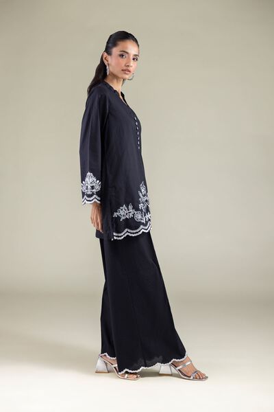 Embroidered | Cotton Dobby | Relaxed Solid Pants | GBP 20.00