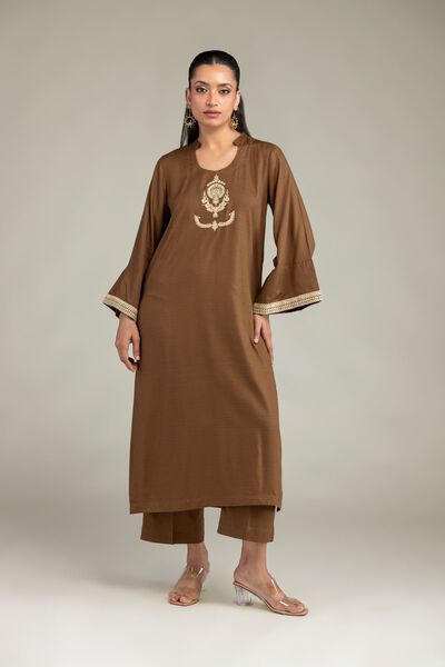 Dyed | Raw Silk | Solid Brown Pants | GBP 25.00