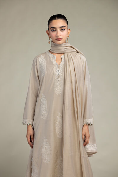 Cotton Net | Paisley Beige Dupatta | GBP 30.00