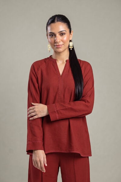 Dyed | Crepe | Rust V-Neck Tunic | GBP 30.00